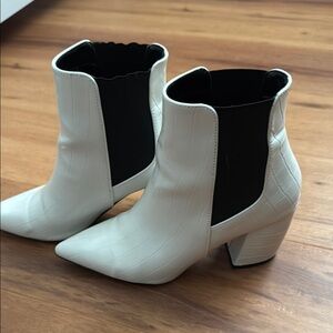 White Croc-Embossed Ankle Boots
